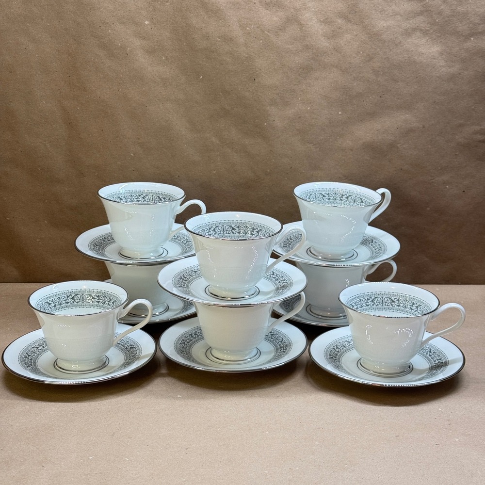 Lenox Oxford Bone China Filigree Teacup Saucer Set of 8 Lenox Division Filigree